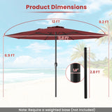 Costway 12-Foot Patio Umbrella - Red with Crank Handle and 8 Ribs