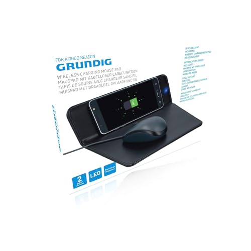 Grundig Wireless Charging Mousepad - Black Faux Leather With 3-In-1 Function