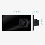Navaris Touch Light Switch With Schuko Socket - Elegant Black Design