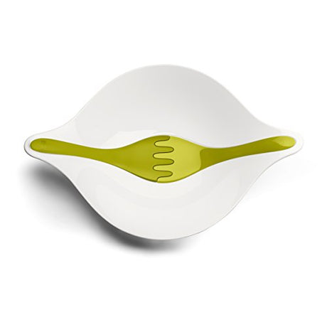 Koziol Leaf XL+ Extra Large Plus Salad Bowl in solid white with mustard green and olive green accents