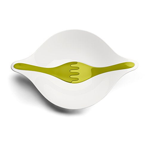 Koziol Leaf XL+ Extra Large Plus Salad Bowl in solid white with mustard green and olive green accents
