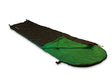High Peak Mummy Sleeping Bag in dark gray and green, featuring a contour hood and double zipper.