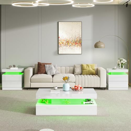 Amerlife High Gloss Led Coffee Table - Modern Design With Remote Control