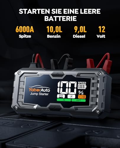 Yaberauto Ya100 6000A Car Jump Starter - Portable Power For 10.0L Petrol & 9.0L Diesel