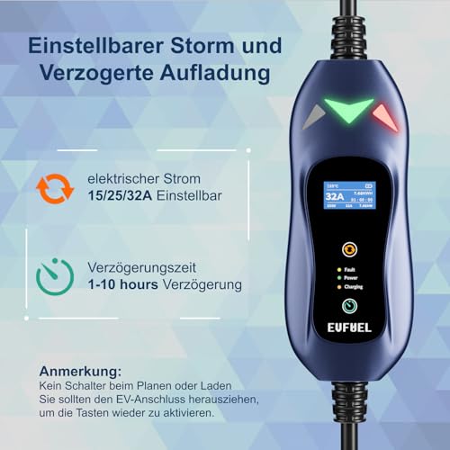 Evfuel Type 2 Portable Ev Charging Cable - 32A Adjustable Current