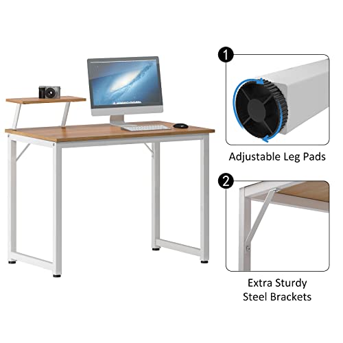 Sdhyl Computer Desk - 40 Inch Modern Desk With Storage Shelves