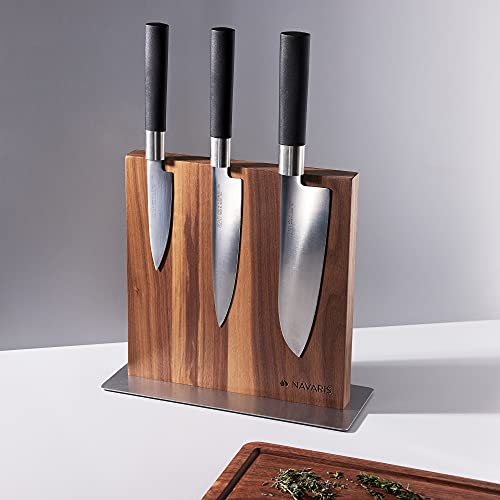 Navaris Magnetic Wooden Knife Block - Stylish Storage For Kitchen Utensils