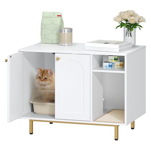 Hzuaneri Cat Litter Box Enclosure - Stylish Hidden Furniture With Scratching Mat