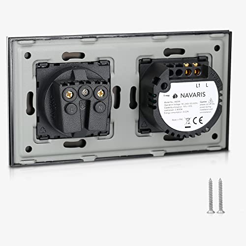 Navaris Touch Light Switch With Schuko Socket - Elegant Black Design