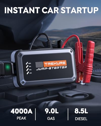 Trekure Car Jump Starter 3500A Peak - Portable Power Bank & Led Flashlight