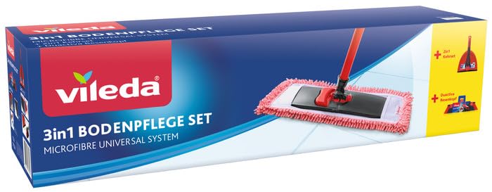 Vileda 3-in-1 Floor Care Set with mop, broom, and dustpan in multicolor