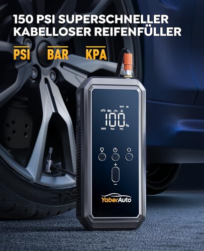 Yaberauto Starter With 150Psi Compressor - 4 In 1 Power Bank & Led Flashlight
