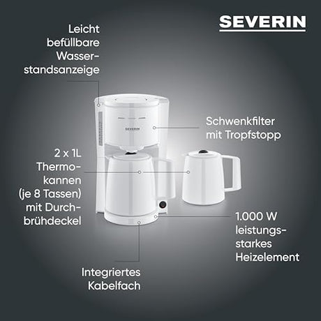 Severin Ka 9309 Filter Coffee Machine With 2 Thermal Jugs - Long-Lasting Hot Coffee