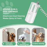 Jesido 2-In-1 Dog Shower Attachment - Automatic Foam Cleaner & Adjustable Water Flow