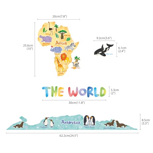 Decowall World Map Animals Wall Stickers - Perfect For Kids' Rooms