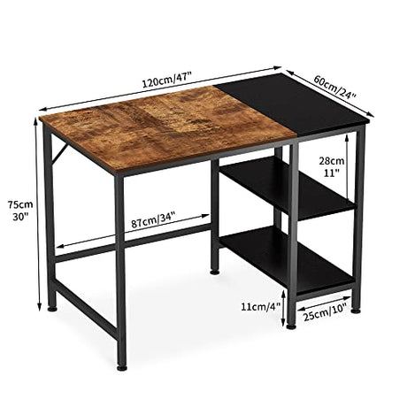 Joiscope Computer Desk - Industrial Wood & Metal Table With Wooden Shelves