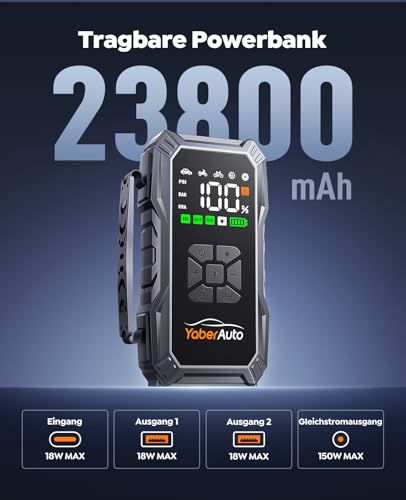 Yaberauto Jump Starter Power Bank With Compressor - 6000A, 23800Mah