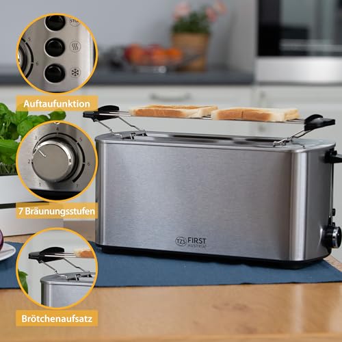 Tzs First Austria Long Slot Toaster - 4 Slices, Stainless Steel, Efficient Heating