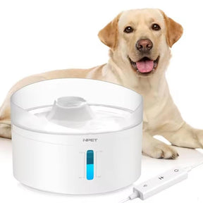 NPET DF20 Dog Water Fountain in white with adjustable brightness and water pump