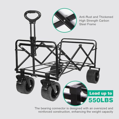 Mmq Heavy-Duty Folding Wagon With Big Wheels - 550 Lbs Capacity