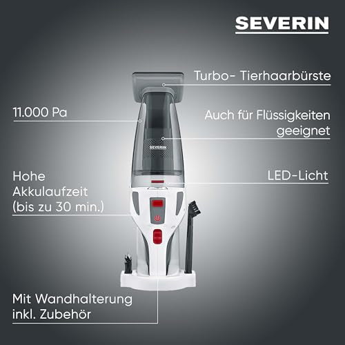 Severin Hv 7146 4-In-1 Cordless Handheld Vacuum Cleaner For Car Seats, Pet Hair And Liquids