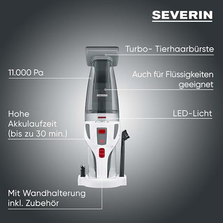 Severin Hv 7146 4-In-1 Cordless Handheld Vacuum Cleaner For Car Seats, Pet Hair And Liquids