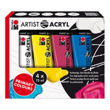 Marabu ARTIST ACRYL Set 4x75ml Tubes - Primary Colors, High Pigment, Water-Resistant