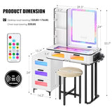 Sogesfurniture Rgb Makeup Vanity Table With Wireless Charging Station - Spacious & Versatile Design