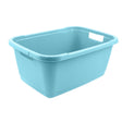 Light blue keeeper laundry basket made of sturdy plastic, ideal for laundry sorting and transport.