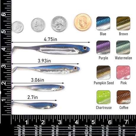 Dr.Fish Paddle Tail Swimbaits, Soft Plastic Fishing Lures For Bass Fishing, Ultra Realistic Action