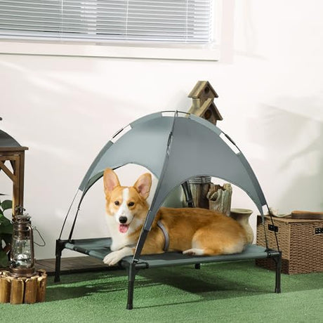 Pawhut Elevated Dog Bed With Canopy For Medium Dogs - Cool & Comfortable