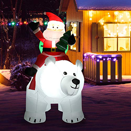 Costway Inflatable Polar Bear With Santa - Perfect Christmas Decoration