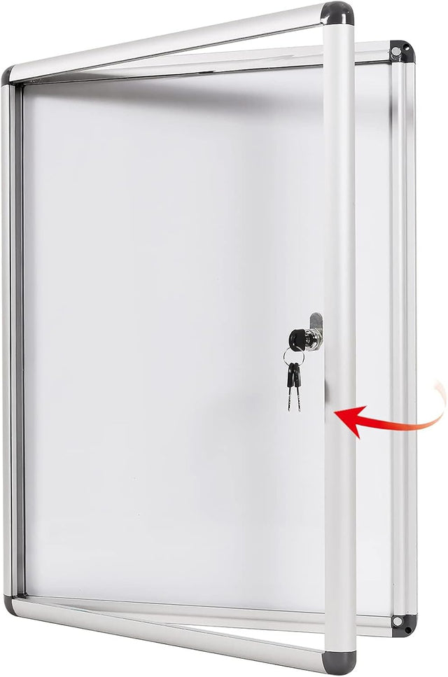 Swansea Enclosed Lockable Whiteboard Noticeboard - White, Magnetic Display Case