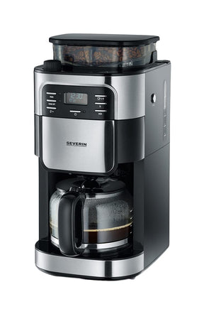 Severin KA 4810 coffee maker in grey with integrated grinder and LCD display