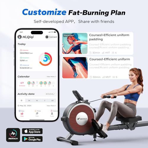 Merach Rowing Machine With App Compatibility & Quiet Resistance