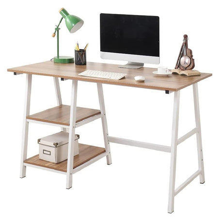 sogesfurniture Computer Desk with steel frame and two shelves in oak finish