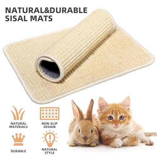 Uotey 2 Pieces Rabbit Scratcher Mat - Durable Sisal Pads For Cats & Bunnies