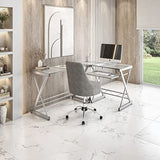 Techni Mobili Tempered Glass L Shape Corner Desk With Pull Out Keyboard Panel - Modern Design