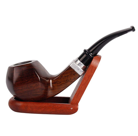 Handmade ebony smoking pipe with detachable design and mahogany frame