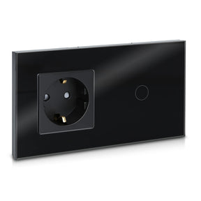 Navaris Touch Light Switch with Schuko Socket in black glass design