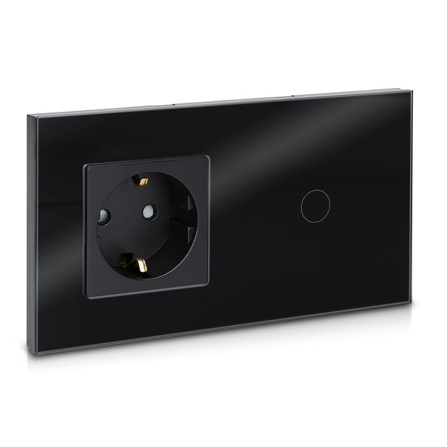 Navaris Touch Light Switch with Schuko Socket in black glass design