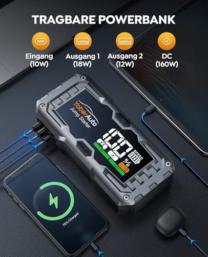 Yaberauto Ya100 6000A Car Jump Starter - Portable Power For 10.0L Petrol & 9.0L Diesel