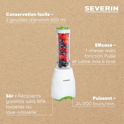 Severin Smoothie Mix & Go Blender With 2 Containers - Perfect For On-The-Go Smoothies