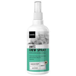 animigo Anti Chew Spray for Dogs & Cats in a 250ml bottle, designed to deter chewing