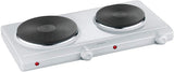 Severin Double Hotplate with two cooking plates in white, compact design.