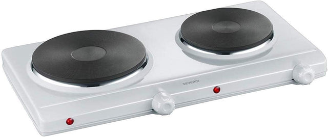 Severin Double Hotplate with two cooking plates in white, compact design.