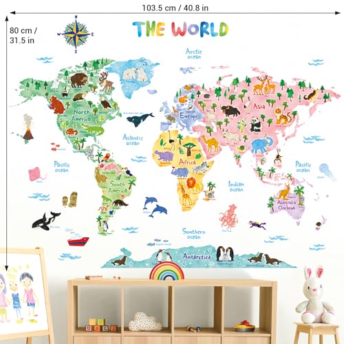 Decowall World Map Animals Wall Stickers - Perfect For Kids' Rooms