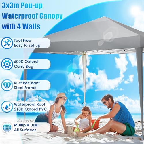 Tooluck Folding Gazebo 3X3M With Sandbags - Waterproof & Adjustable