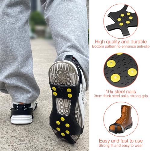 Rseuphiee Non-Slip Crampons With 10 Teeth For Winter Hiking
