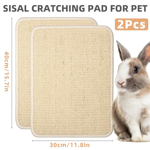 Uotey 2 Pieces Rabbit Scratcher Mat - Durable Sisal Pads For Cats & Bunnies